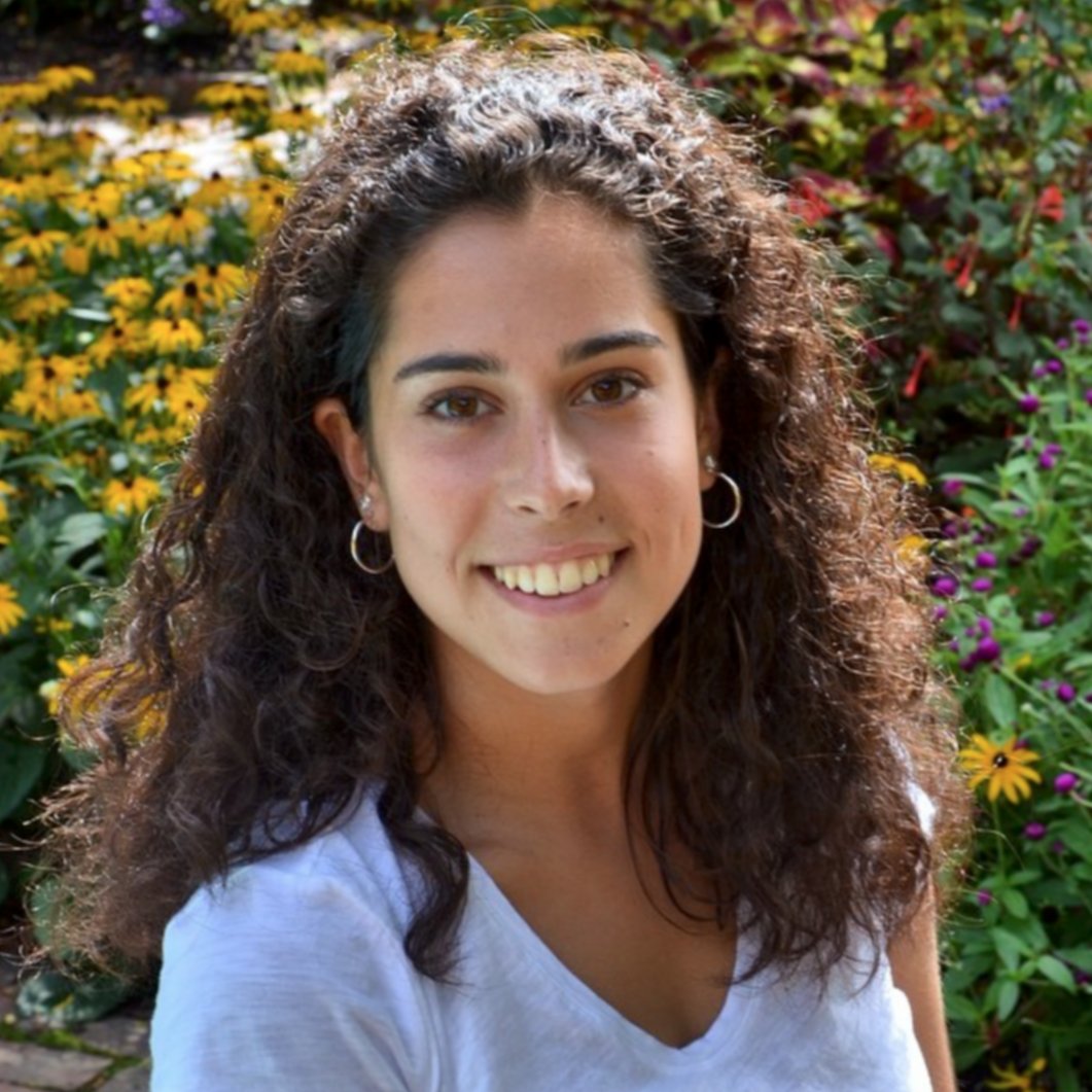 head shot of a smiling woman with long dark curly hair and light skin